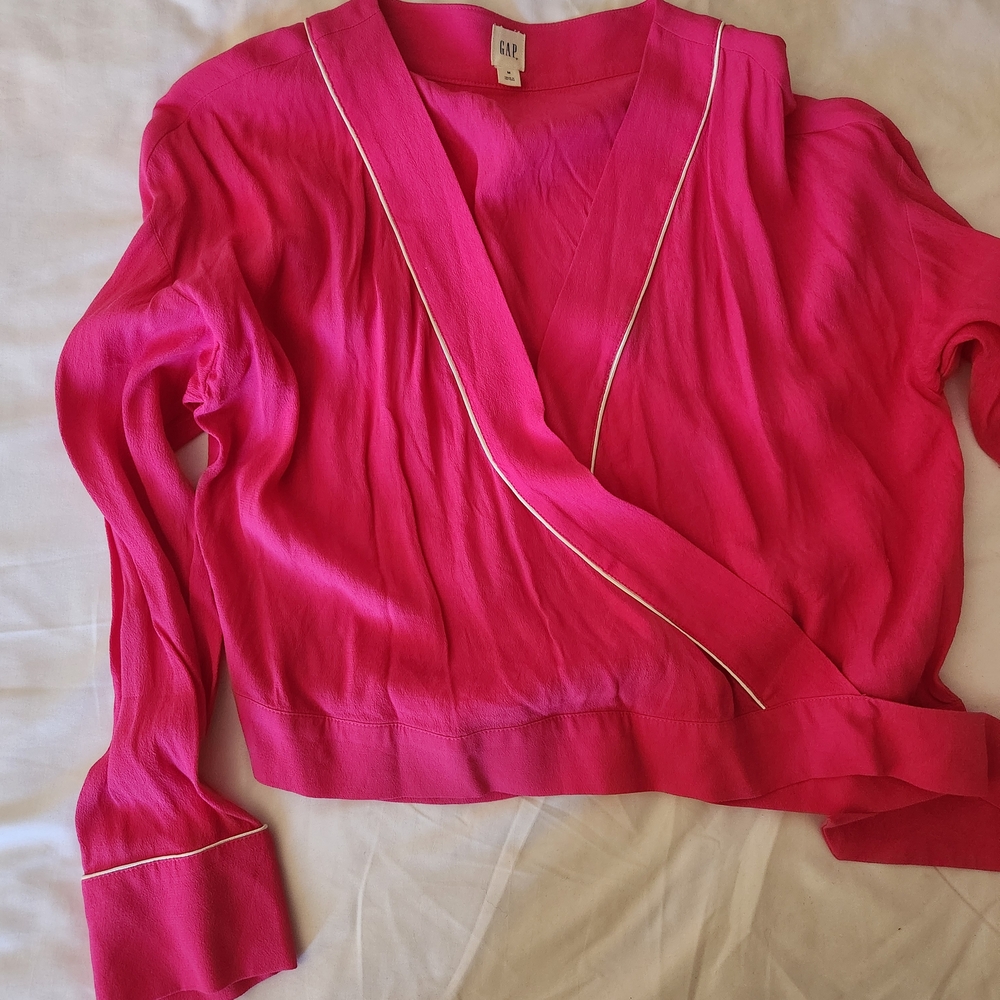 GAP Fuchsia Wrap Blouse with White Trim